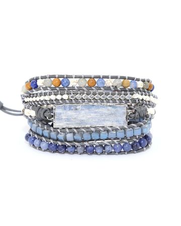 Silver Blue Topaz Wrap Bracelet – 5 Layer Healing Gemstone Bracelet