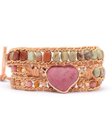 Rhodonite & Jasper Heart Chakra Wrap Bracelet – Handmade Healing Jewelry