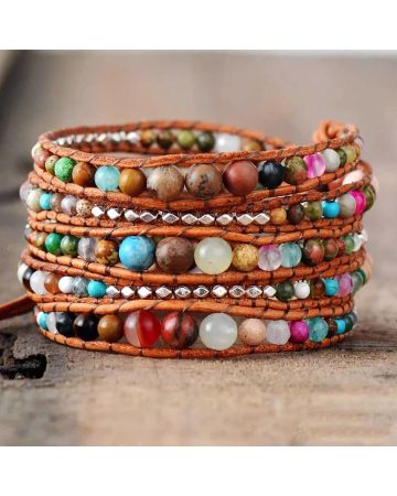 Gemstone Chakra Healing Wrap Bracelet – Handmade Leather Jewelry