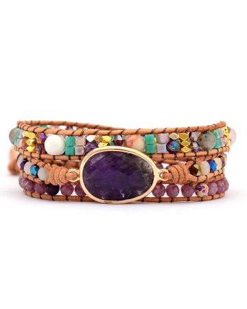 Lepidolite & Amethyst 3-Layer Wrap Bracelet – Handmade Healing Jewelry