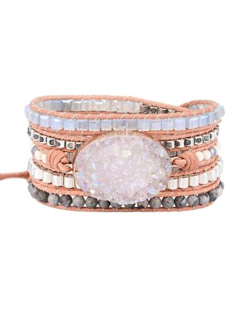 Celestine Druzy & Natural Stone 5-Layer Wrap Bracelet