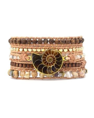 Sunstone & Ammonite Gold-Plated 5-Layer Wrap Bracelet