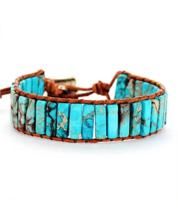 Turquoise Jasper Tube Stone Leather Wrap Bracelet