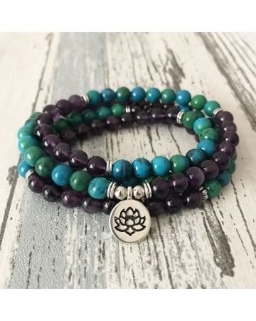 Amethyst & Chrysocolla 108 Mala Prayer Bead Bracelet