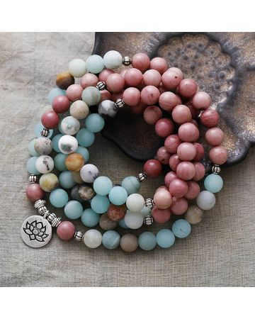 Amazonite & Rhodonite 108 Mala Prayer Bead Bracelet