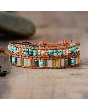 Jade & Crystal Boho Leather Wrap Bracelet