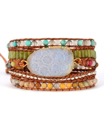 Chrysanthemum Stone Wrap Bracelet – Jasper, Turquoise & Onyx