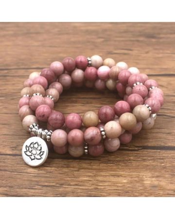 108 Rhodonite Mala Bracelet – Stone of Forgiveness & Emotional Healing