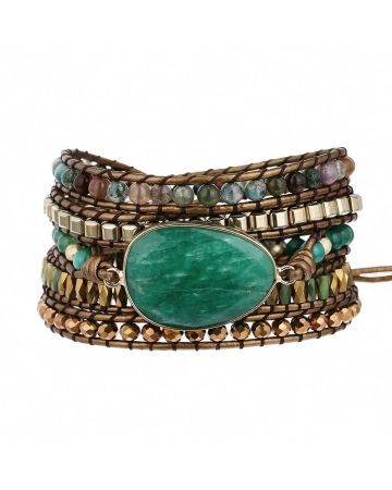 Indian Agate & Green Aventurine Wrap Bracelet – Balance & Harmony