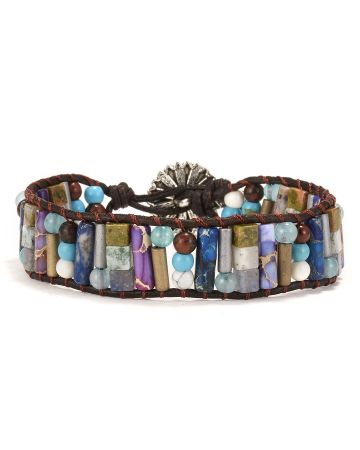 Handmade Natural Gemstone Sunflower Leather Wrap Bracelet – Adjustable Healing Jewelry