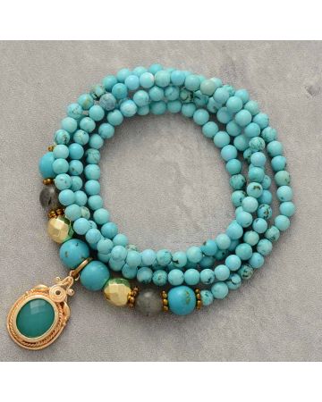 Handmade Turquoise & Labradorite Yoga Bead Bracelet / Necklace – Healing Gemstone Jewelry