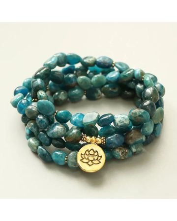 108 Natural Blue Apatite Mala Bead Bracelet – Meditation, Necklace or Bracelet, Choose Charm