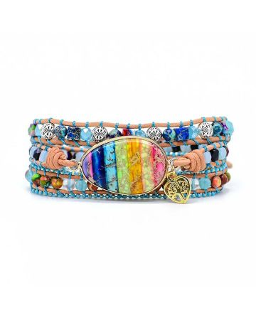 Natural Mix Gemstones & Rainbow Chakra Wrap Bracelet – Handmade Tree of Life Jewelry