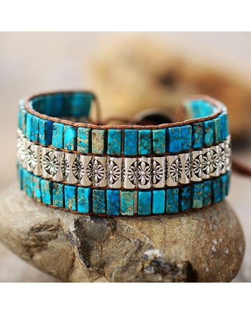 Handmade Blue Jasper & Tibetan Bead Wrap Bracelet – Vegan Friendly Adjustable Jewelry