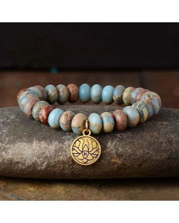 Natural King Jasper & Lotus Flower Bracelet – Handmade Grounding Energy Jewelry