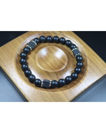 Matte Black Onyx with Cube Lava Balance Bracelet,Mens Bracelet,Womens Bracelet,Stretch Bracelet,Gemstone Bracelet,Healing Bracelet-8mm beads
