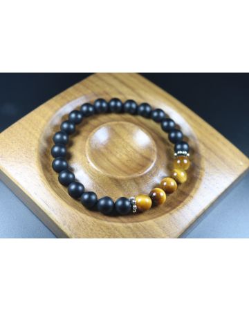 Mens Gift - Matte Black Onyx and Tiger Eye Bracelet - Mens Jewelry - Stretch Bracelet - Mens Bead Bracelet - Heal Bracelet - 8mm beads