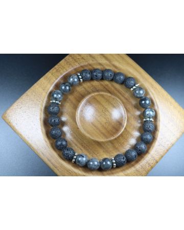 Lava and Larvikite Bracelet - Men Bracelet - Men Jewelry - Stretch Bracelet - Gemstone Bracelet - 8mm beads