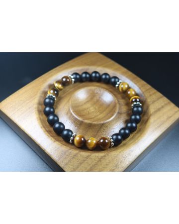Matte Black Onyx and Tiger Eye Bracelet -  - 8mm beads-Bracelet - Men Jewelry - Stretch Bracelet - Men Bead Bracelet - Heal Bracelet
