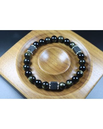 Black Obsidian with Cube Lava Bracelet - Bracelet - Jewelry - Bead Bracelet - Heal Bracelet - 8mm beads