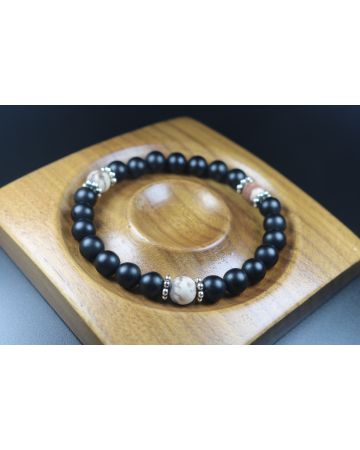 Anxiety Relief Bracelet - Matte Black Onyx with Rare Wooden Opal Bracelet - Lucky Bracelet - Popular Gift - 8mm beads