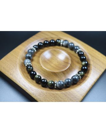 Black Obsidian and Larvikite Bracelet - Man Jewelry - Stretch Bracelet - Man Bead Bracelet - Heal Bracelet - 8mm beads
