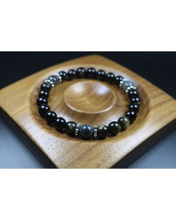 Black Obsidian Larvikite Bracelet - Bracelet for Men and Women - Stretch Bracelet - Healing Bracelet - Yoga Bracelet - 8mm beads