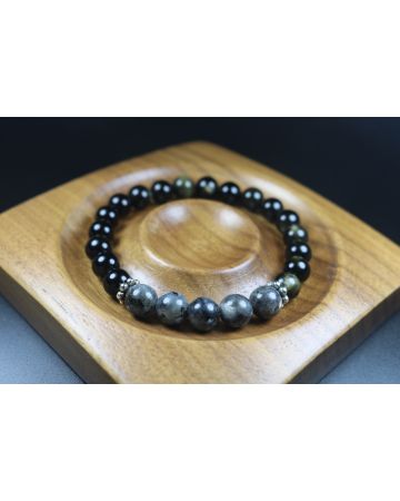 Black Obsidian and Larvikite Bracelet- 8mm beads - Bracelet for Men and Women - Stretch Bracelet - Healing Bracelet - Yoga Bracelet