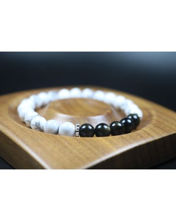 Howlite and Black Obsidian Bracelet - Stretch Bracelet - Gemstone Bracelet - Healing Bracelet - 8mm beads