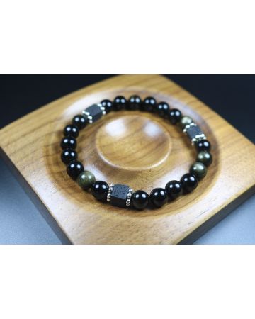 8mm beads- Black Obsidian with Cube Lava Bracelet - Bracelet - Jewelry - Bead Bracelet - Heal Bracelet 