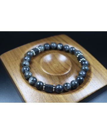 Larvikite with Cube Lava Balance Bracelet - Meditation Bracelet - Stretch Bracelet - Healing Bracelet - 8mm beads