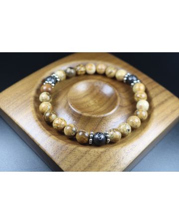 Sand Jasper with Wood Bracelet - Men Bracelet - Men Jewelry - Stretch Bracelet - Men Bead Bracelet - Heal Bracelet 8mm beads