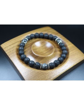 8mm beads- Lava and Larvikite Bracelet - Mala - Men Bracelet - Men Jewelry - Stretch Bracelet - Men Bead Bracelet - Heal Bracelet