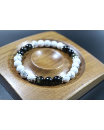 8mm beads-Howlite and Black Obsidian Bracelet - Stretch Bracelet - Gemstone Bracelet - Healing Bracelet