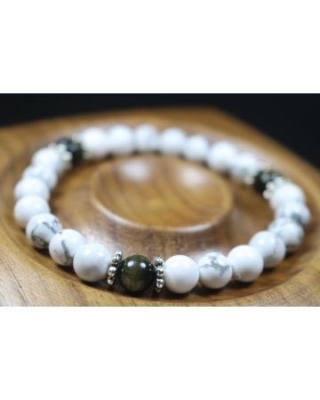  Howlite and Black Obsidian Bracelet - Stretch Bracelet - 8mm beads-Gemstone Bracelet - Healing Bracelet 