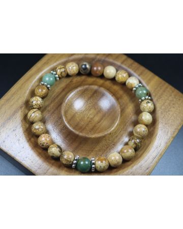 Sand Jasper with Jade Bracelet - Mala Bracelet - Jewelry - Stretch Bracelet - Meditation Bracelet - Yoga Bracelet - Heal Bracelet-8mm