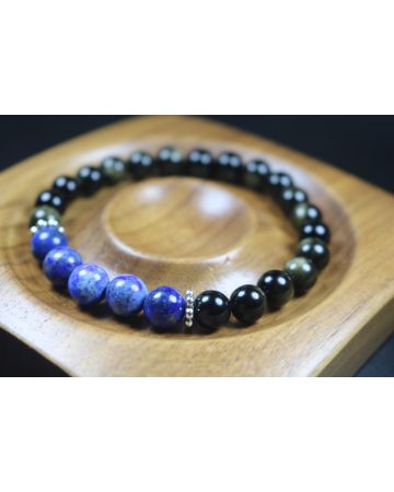Black Obsidian and Lapis Lazuli Bracelet - Bracelet for Men and Women - Stretch Bracelet - Yoga Bracelet - 8mm beads