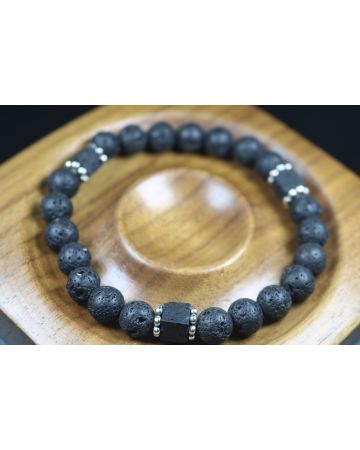Black Lava, Cube Lava Bracelet - Man Jewelry - Stretch Bracelet - Man Bead Bracelet - Heal Bracelet - Lava Rock Bracelet - 8mm beads