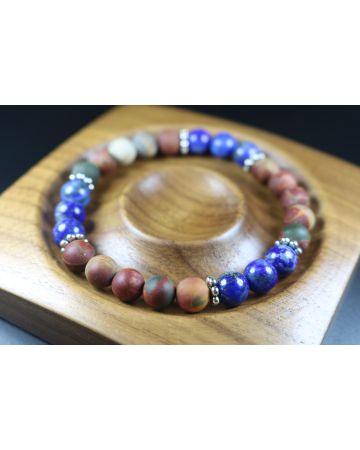 Matte Picasso and Lapis Lazuli Bracelet - Man Jewelry-Stretch Bracelet-Man Bead Bracelet - Heal Bracelet- Matte Picasso Bracelet - 8mm beads
