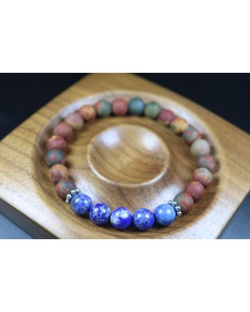 Matte Picasso and Lapis Lazuli Bracelet - Man Jewelry-Stretch Bracelet-Man Bead Bracelet - Heal Bracelet- Matte Picasso Bracelet 