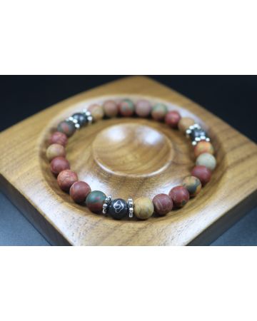 Matte Picasso with Wood Bracelet - Men Bracelet - Men Jewelry - Stretch Bracelet - Men Bead Bracelet - Heal Bracelet 8mm beads