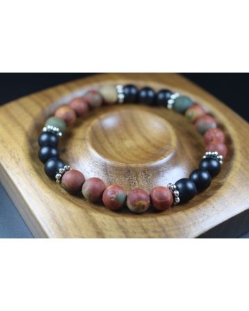 Matte Picasso and Matte Black Onyx Bracelet - Men Bracelet - Men Jewelry - Stretch Bracelet - Men Bead Bracelet - Heal Bracelet 8mm beads