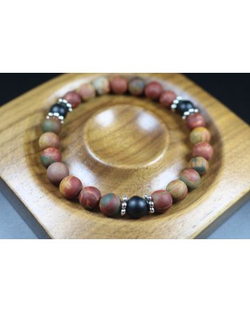 Matte Picasso and Matte Black Onyx Bracelet - Men Bracelet - Men Jewelry -  8mm beads-Stretch Bracelet - Men Bead Bracelet - Heal Bracelet