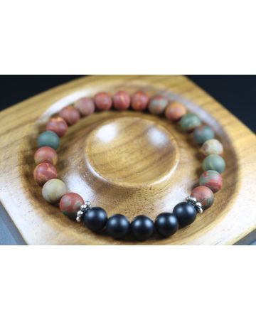 Matte Picasso and Matte Black Onyx Bracelet - - Heal Bracelet 8mm beads-Men Bracelet - Men Jewelry - Stretch Bracelet - Men Bead Bracelet 