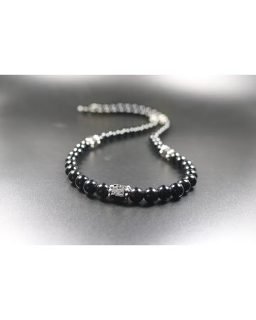 Black Obsidian with Cube Lava Balance Necklace, Mens Necklace, Womens Necklace, Stretch Necklace, Gemstone Necklace, Healing Necklace