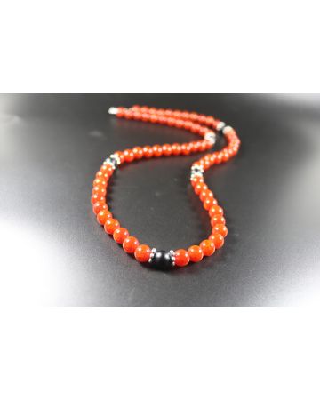 Orange dragon agate with Matte Black Onyx Necklace, Mens Necklace, Womens Necklace, Stretch Necklace, Gemstone Necklace, Healing Necklace