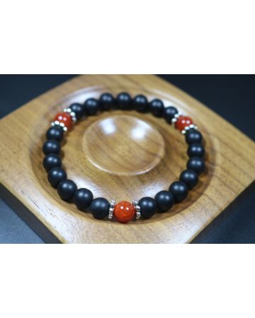 Anxiety Relief Bracelet - Matte Black Onyx with Orange dragon agate Bracelet - Lucky Bracelet - Popular Gift - 8mm beads