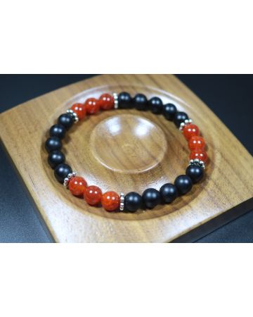 Anxiety Relief Bracelet - Matte Black Onyx with Orange dragon agate Bracelet - Lucky Bracelet - 8mm beads- Popular Gift 
