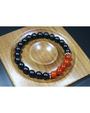 8mm beads-Anxiety Relief Bracelet - Matte Black Onyx with Orange dragon agate Bracelet - Lucky Bracelet - Popular Gift