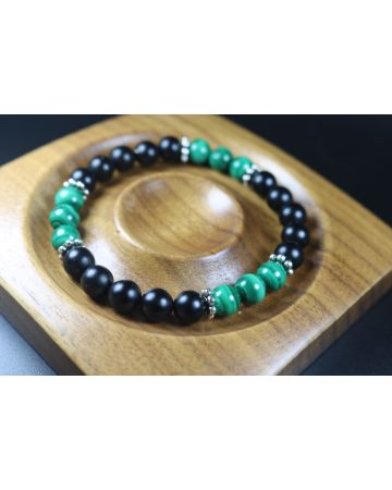 Matte Black Onyx and Malachite Bracelet - Bracelet - Men Jewelry - Stretch Bracelet - Men Bead Bracelet - Heal Bracelet - 8mm beads